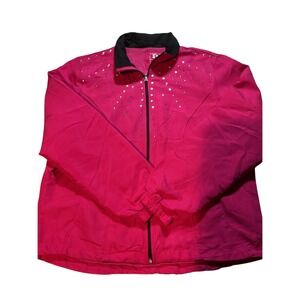 activology‎ Womens PL Athletic Track Jacket Rhinestone Zip Up Sporty Pink L